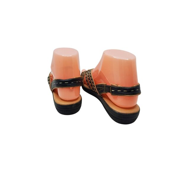 Women's Soft Spots Slingback Black/ Tan Low Wedge Sandals Size 6 M - Picture 4 of 8